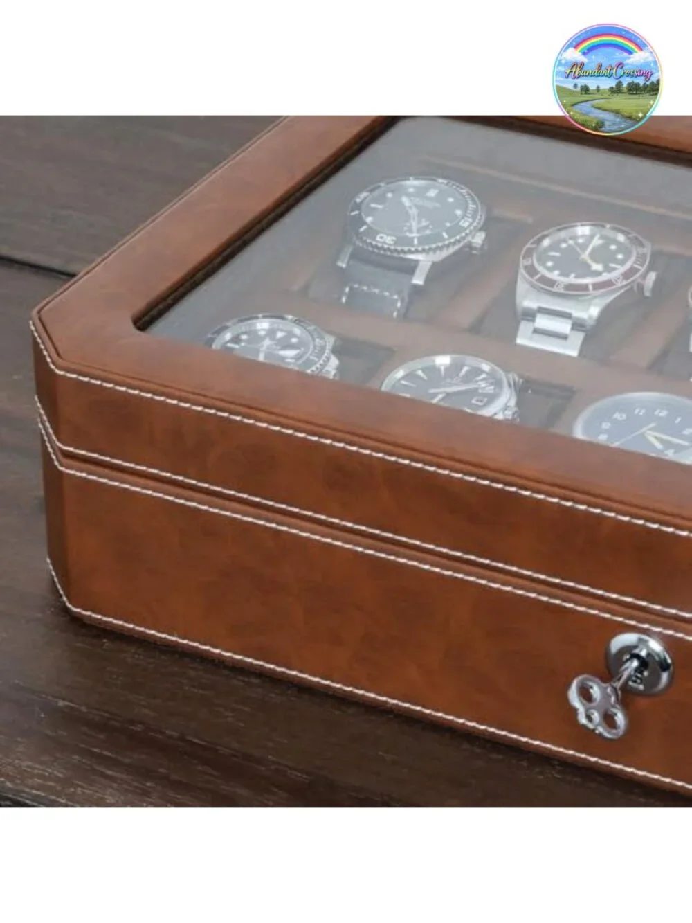 12 Slot PU Leather Watch Box with Glass Top for Men